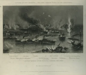 Eroberung von New Orleans: Die Flotte passiert Forts am Mississippi, ca. 1862